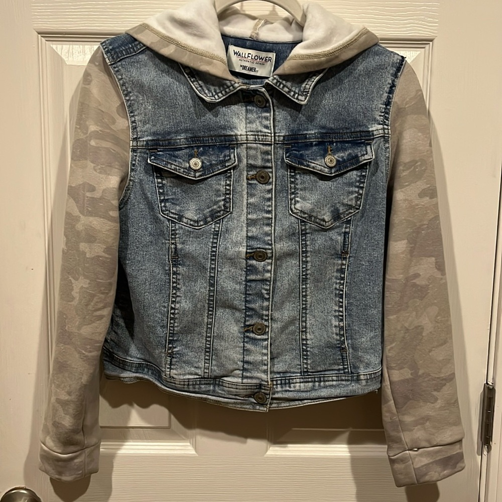 Wallflower Authentic Denim/Camo Sweatershirt Hoodie Jacket